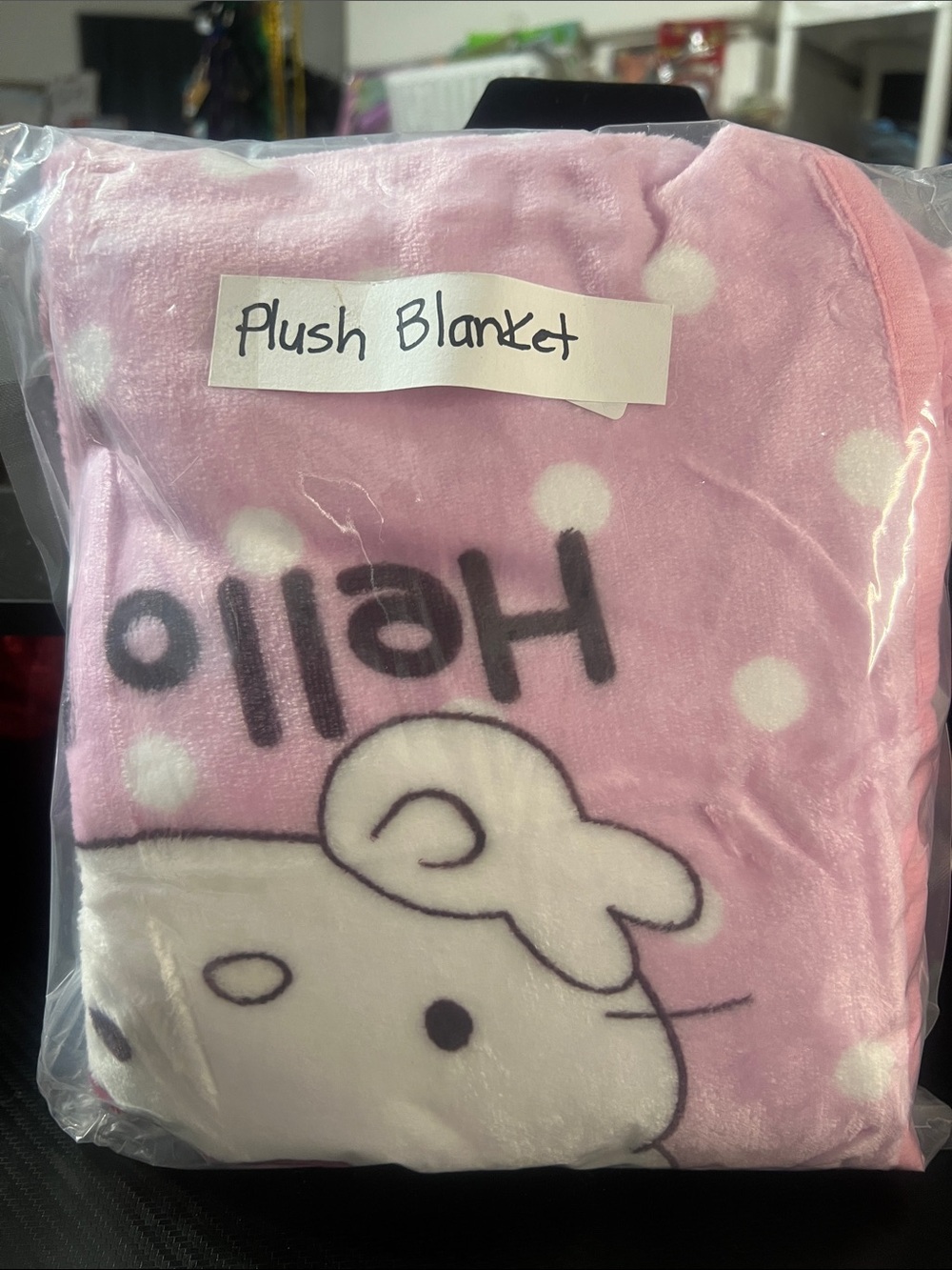 Pink Polka Dot Plush Blanket with Cute Character